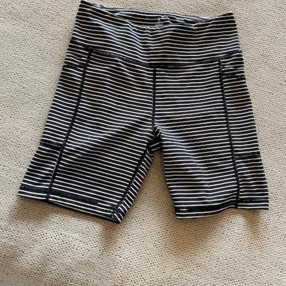 Black and white striped workout shorts